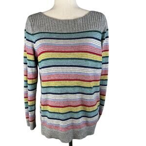 Talbots Womens Boatneck Rainbow Stripe Pullover Sweater M Medium